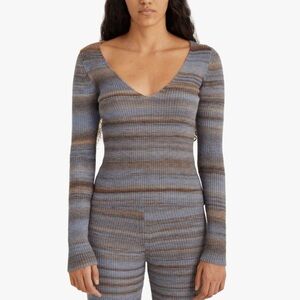Paloma Wool Blue and Brown V-Neck Sweater